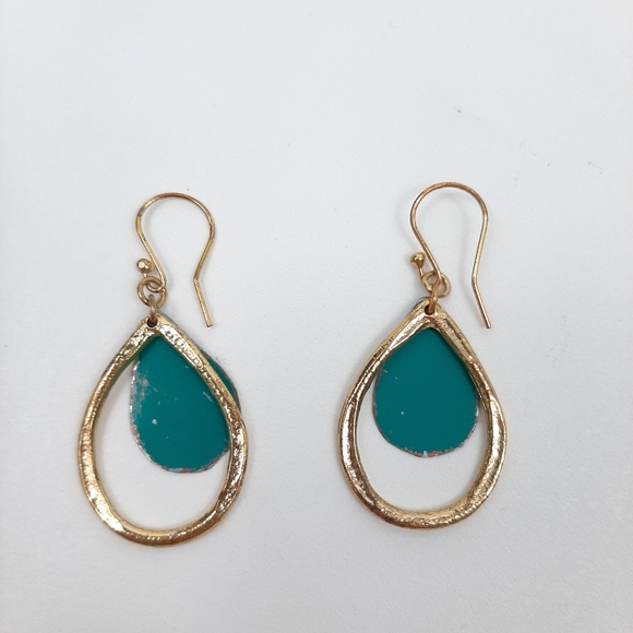 Gold Turquoise Boho Pierced Hook Earrings Set of Four - Picture 4 of 10